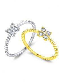 FOREVER QUEEN 1 Stück 925 Sterling Silber Vierblatt Kleeblatt Ring Stapelbar Bead Fingerring für Damen Schmuck