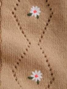 Baby Mädchen Gänseblümchen bestickte Langarm Lässig Strick-Jumpsuit