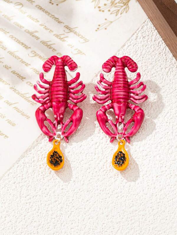 1 par de nuevos aretes con colgante de escorpión con efecto de goteo de aleación de zinc estilo costero, para mujeres, para fiestas de verano