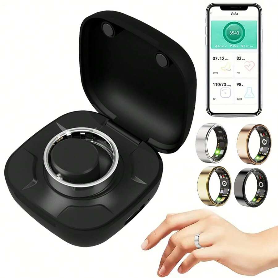 女士/男士智能戒指，无需应用程序订阅，带无线充电盒的智能戒指健康追踪器，电池寿命长，健身和睡眠追踪器，适用于 iOS 和 Android