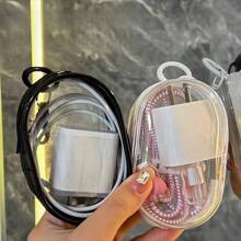 1PC Compact Clear Zippered Storage Bag With Keychain – Portable Organizer For Earphones, Chargers & Travel Accessories