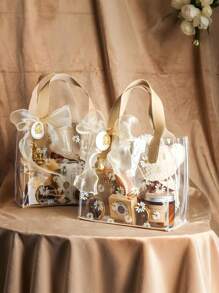 1 pieza, Bolsas de tote transparentes con estampado de margaritas Mini, Bolsas de regalo de PVC, Bolsas de tote con patrón de margaritas lindas, Bolsas de embalaje de regalo, Apropiado para regalos de boda, promociones, pequeños negocios, bolsas de compras, bolsas de fiesta, bolsas de regalo de fiesta de cumpleaños de boda, bolsas de embalaje de alimentos