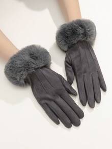 1 Pair Solid Color Casual Elegant Polyester Touchscreen Full Finger Gloves, Warm Thermal Lined, Cute For Students, Cycling, Adults, Outdoor, Winter