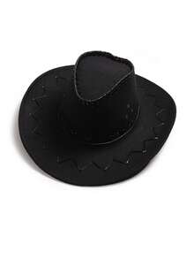 1pc Unisex New American Cowboy Hat, Outdoor Travel Sun Protection Cap, Suitable For Stage Performance - Black - View 4