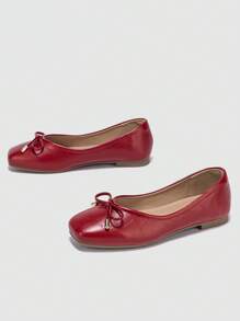 Square Toe Flats Casual Women Shoes, Comfortable Versatile Bowknot Decor
