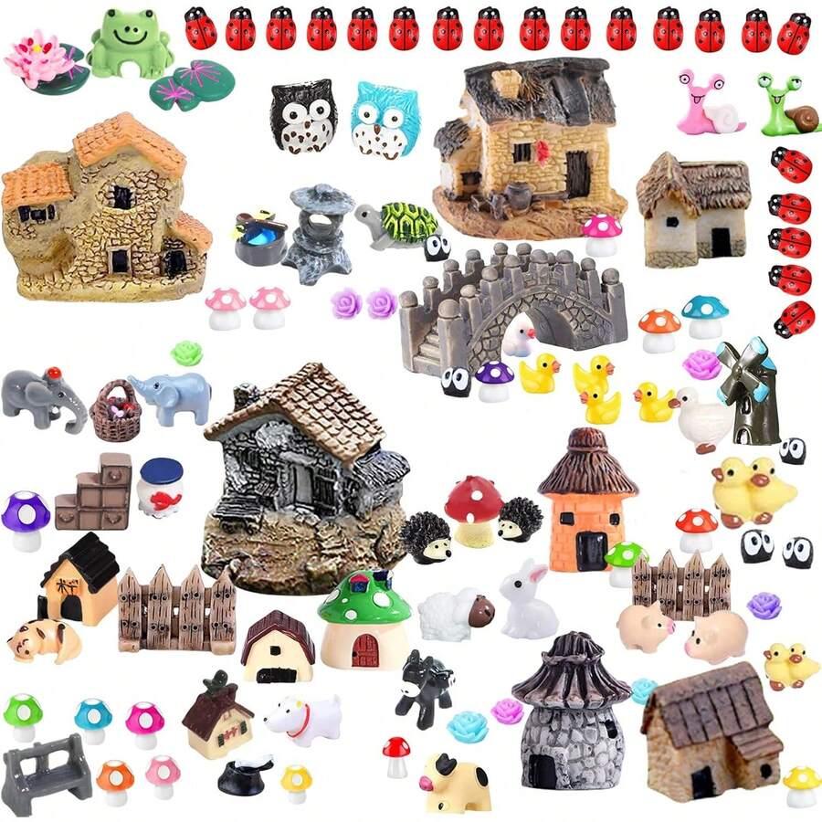 105 Miniature Fairy Garden Accessories, Fairy Garden Kit, Fairy Garden Animals, Miniature Figurines, Micro Landscape Ornaments Kit, Garden Kit Dollhouse Decoration Plant House Decor - 1 - View 1
