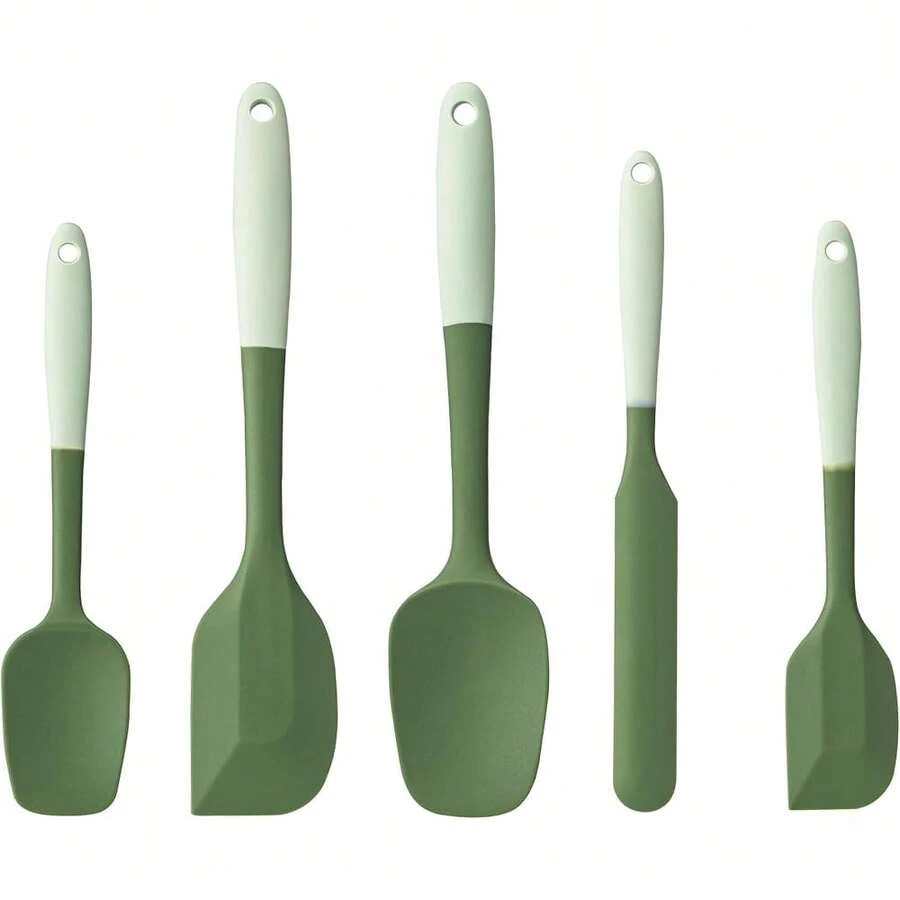 New Silicone Spatula Set, 5 Piece Rubber Spatulas For Baking, Cooking, And Mixing High Heat Ristant Non Stick Dishwasher Safe - (Two Colors - Green) - Double Green - 查看 1