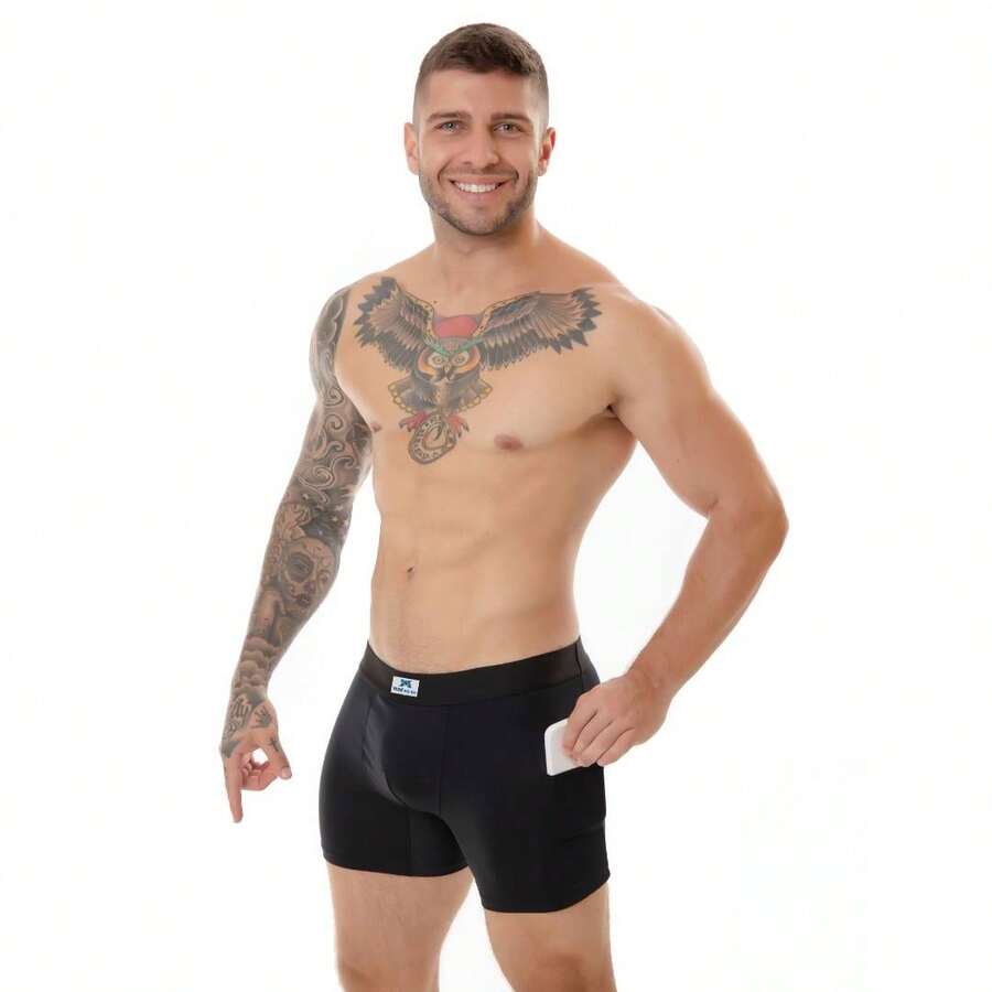 Men's Boxer Briefs With Side Pockets. Does Not Roll Up On The Legs And Is Highly Durable. - Negro - Ver 1