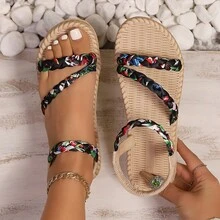 Womens Plus Size Thick-Soled Sandals For Summer 2025; Comfortable And Lightweight;  With Elastic Band Outdoor Wear - màu đen - Xem 8