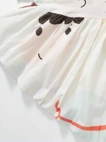 Loose A-Line Long Sleeve Knee-Length Dress, Casual For Gaming And Vacation, Featuring Random Cartoon Prints, Cute Princess Dress, Suitable For Young Girls, Fashionable Design With Vibrant Colors