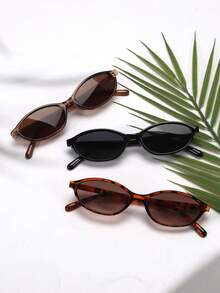 3pcs Fashion Small Frame Oval Fashion Glasses Personalized Versatile Vintage Women's Glasses Summer Travel Holiday Beach Accessories Glasses Set Back To School Preppy School Look - 3pcs(黑色+茶色+豹紋) - 查看 4