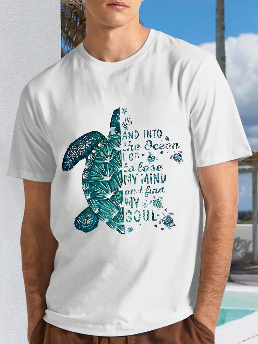 Men Cool Sea Turtle Design T-Shirt, Cute Turtle Tortoises, Ocean Love Sea Turtles T-Shirt, Sea Turtle Lovers Gift T-Shirt, Cotton Casual Wear Tee - White - View 1