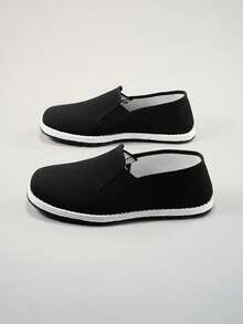 男士复古老北京帆布鞋，黑色布鞋，多层底，舒适耐用，透气亚麻鞋垫，手工缝制 - 黑色 - 查看 2