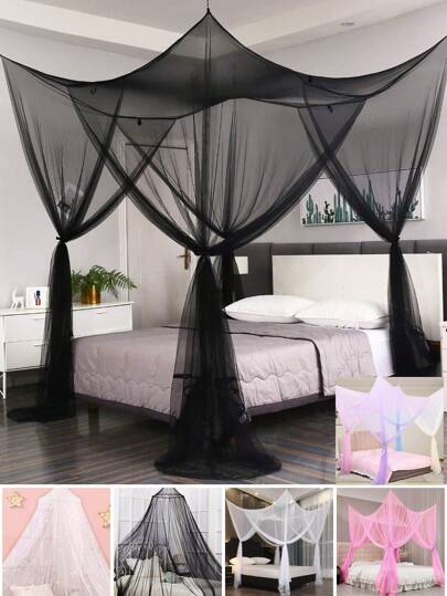 4-Corner Column Curtain Bed Cover, Elegant Mosquito Net, 4-Door Mosquito Net, Mosquito Net Bed Cover, Hanging Mosquito Net (Dome Mosquito Net Single Door), Household Bedroom Canopy Lace Curtain, Lace Bed Cover Curtain, Princess Bed Canopy Mosquito Net (No Light)