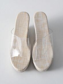 Tropiscape 1双女士新款舒适坡跟厚底透明露趾性感夏季绳底凉鞋波西米亚风休闲度假海滩秋季圣诞节冬季圣诞礼物 - 無色 - 查看 9