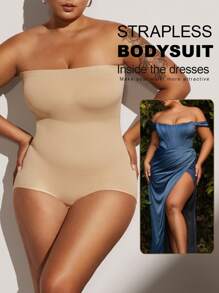 1pc Plus Size Women Black Seamless Bodysuit Body Shaper With Waist Cincher Tummy Control And Butt Lifter Flat Belly Sheath Slimming Shapewear Waist Trainer Butt Lifter