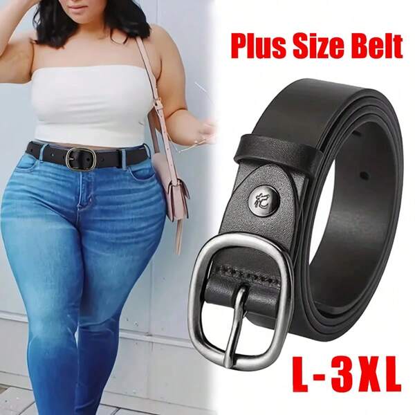 Cinto feminino plus size preto minimalista com fivela de pino, adequado para shorts, saias, uso casual, escritório, ocasiões formais, tamanho G-3GG, presente de volta às aulas de verão, escola