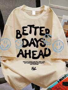 1PC Teen Boy Inspirational Text Print Short Sleeve T - Shirt, Comfortable And Breathable, Summer Daily Casual Wear - Apricot - View 3