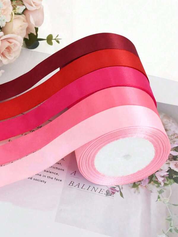 5 Rolls Mixed Pink Satin Ribbon, 2.5cm X 22m, Gift Wrapping, Wedding Bouquet Decor, Bowknot, DIY Craft Supplies, Birthday Party Decoration, Suitable For Gift Packaging, Bouquets, Hair Accessories, Bows, Handicrafts