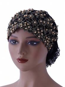 1 pieza Gorro casual con bordado de flor de ciruelo y decoración de cuentas, gorro para dormir - Sombrero con cuentas de flor de ciruelo - Ver 5