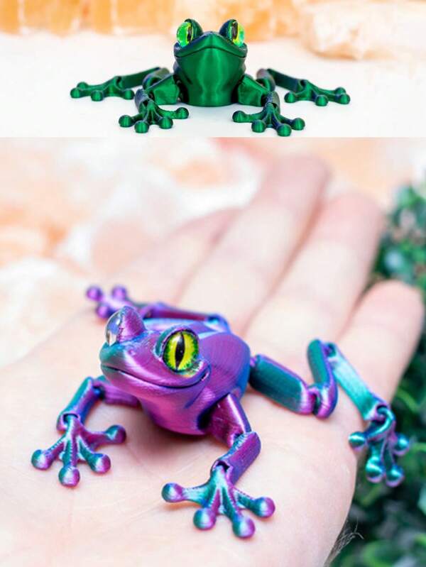 3D Printed Realistic Frog Statue With Movable Eyeball Joints And Random Color Gradient, Suitable For Frog Festival, Christmas, Valentine's Day, New Year Gifts, Decorations, Crafts, Room Decoration, 3D Printed Animals