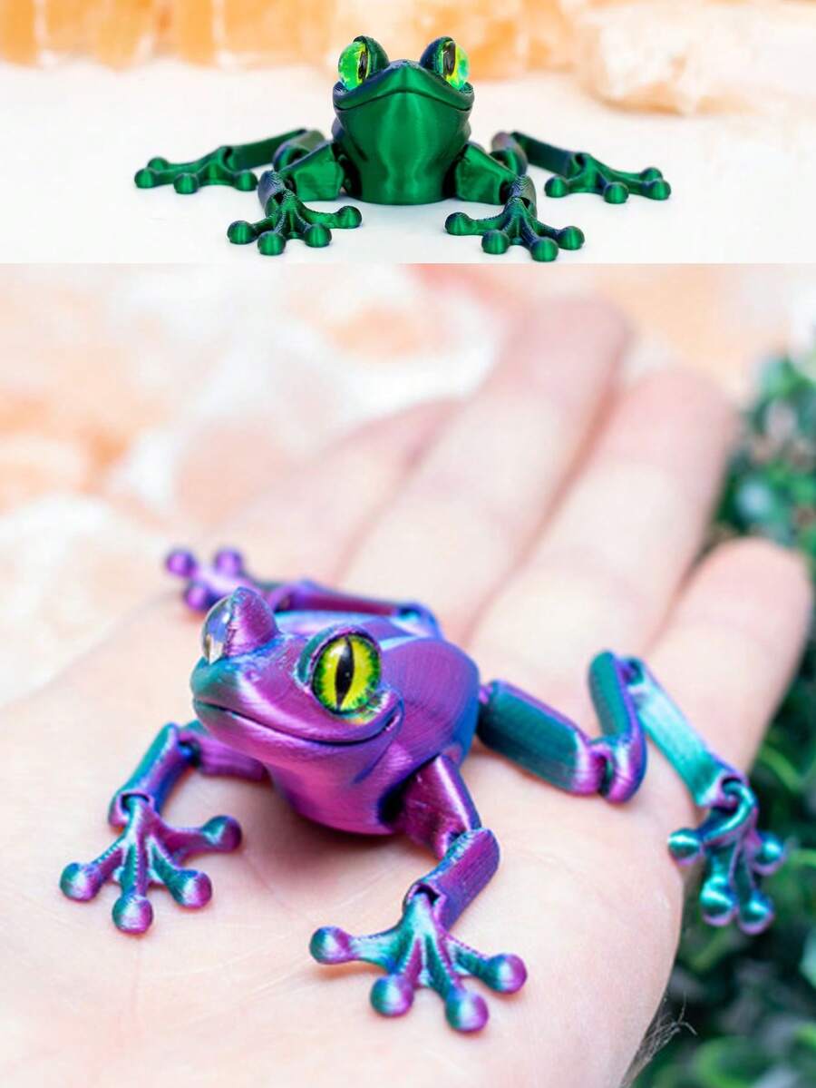 Realistyczna figurka żaby wydrukowana w 3D z ruchomymi stawami gałki ocznej i losowym gradientem kolorów, odpowiednia na festiwal żab, Boże Narodzenie, Walentynki, prezenty noworoczne, dekoracje, rzemiosło, dekorację pokoju, zwierzęta drukowane w 3D