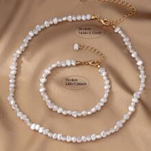 Elegante juego de collar y aretes de perlas doradas falsas - Apropiado para bodas y uso diario, Joyería de boda | Accesorio de moda | Chapado en oro KC