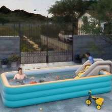 Family-Sized Inflatable Swimming Pool With Slide - PVC, Teal & White, Multi-Person Entertainment For Home, Garden, And Outdoor Parties, Easy Storage, Family Inflatable Pool|Vibrant Poolside Decor|Inflatable Swimming Pool - Multicolor - View 7