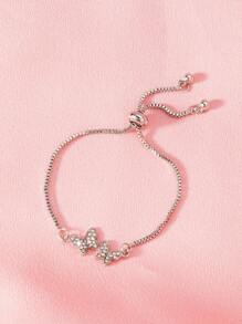 1 pièce Nouveau bracelet réglable entièrement orné de strass papillon pour femmes, couleur argentée