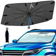 SKKREWindshield Sun Shade With 360 Pull Cord AntiScratch Handle Upgraded Sunshade For Car Windshield With DoubleLayer Fabric Car Umbrella Front Sun Shades Cover For Most Vehicles5g4s - Grey(PullCordHandle) - View 1