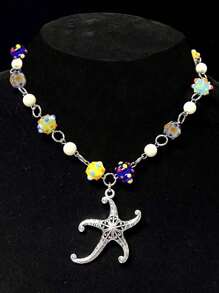 1pc Colorful Beaded Starfish Pendant Necklace, Simple Design, Fashionable Chic Ladies Summer Beach Style
