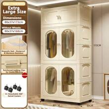 5/4/3/2/1 Layer No-Assembly Adult & Baby Wardrobe, Versatile Children Clothes Storage Cabinet, Plastic Folding Organizer Closet For Home Use