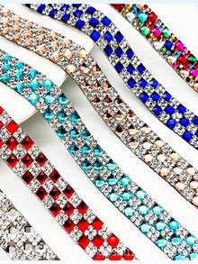 Crystal Glass Cube Self-Adhesive Glass Crystal Rhinestone Decorative Strips, Self-Adhesive Glue, Crystal Ribbon Stickers, Suitable For DIY Fashion, Shoes, Crafts, Clothing, Automotive Decor And Holiday Decorations, Valentine's Day, New Year Gifts, Home Decor - Multicolor - View 2