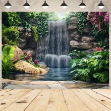 1 Stück Üppiger Garten Wasserfall Hintergrund Tuch - Lebendige Naturszene mit herabstürzenden Wasserfällen & üppigem Grün, Büro- & Outdoor-Dekoration, ohne Strom, perfekt für Partys & Geschenke, Wandbehang & ästhetische Raumverbesserung, Gartendekoration, 2D flach, keine mehrschichtigen oder echten Modelle