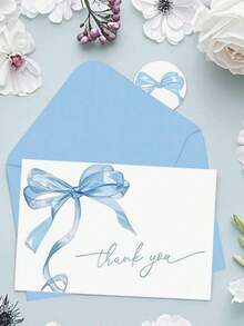 2/8pcs Pink/Blue Bow Thank You Card Set, Including Envelopes And Greeting Cards, Blank Note Cards, Wedding Invitations, Event Invitation Cards, Suitable For Valentine's Day, Birthday, Wedding, Party, Teacher Appreciation Gift, Christmas, Thanksgiving, Teacher Thank You Cards - Multicolor - View 6