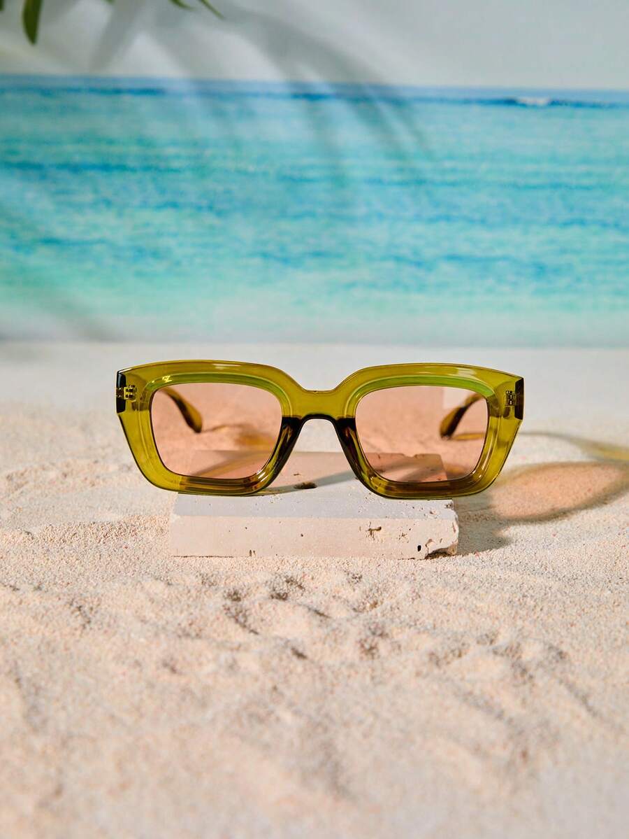 Tropiscape Cute Square Frame Fashion Glasses Shades Beach Accessories Beach Accessories For Women Glasses Shades All-Match Fall Winter Women Outfits Clothes Business Casual Gifts Vacay Vibes Vacation Relax Beach Autumn Winter Gifts - Coffee - View 1