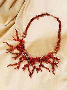 1 pieza Collar de coral multicapa de cristal acrílico tejido a mano, estilo bohemio apto para uso diario, boda, Eid, vacaciones de primavera/verano, regalo - vistoso - Ver 4