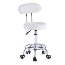 Taburete rodante redondo Taburete giratorio regulable en altura con reposapiés y ruedas Taburete con ruedas elevadoras - Blanco - Ver 1
