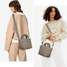 Quilted Puffer Crossbody Handbag - Small Women's Puffy Tote Bag With Padded Grid - Black - View 11