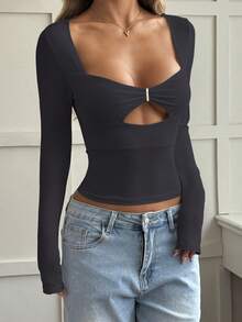 Vaiaye Women's Summer Knit Square-Neck Diamond-Cutout Sexy Cinched-Waist Christmas Slim Top