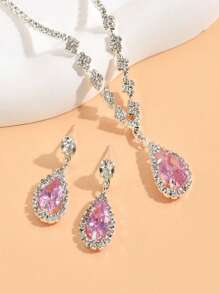 Parure de collier et boucles d'oreilles goutte colorée en zirconium cubique brillant, bijoux de mariage, de fête et de mariée