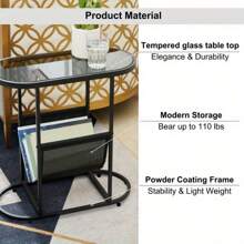 2Pcs Glass Oval Small Side Table, Suitable For Small Living Room Space, With Magazine Storage Function