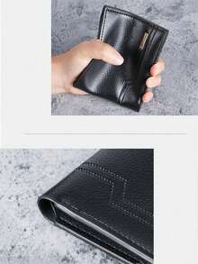 1 件复古设计男士钱包，大容量多卡位商务休闲皮革双折钱包带钞票隔层 - 格紋 - 查看 5