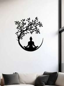 1 件生命之树和佛像金属壁饰，客厅大型佛像壁饰，生命之树壁饰，瑜伽室超大佛像装饰，2 种尺寸可选 - 黑色 - 查看 9