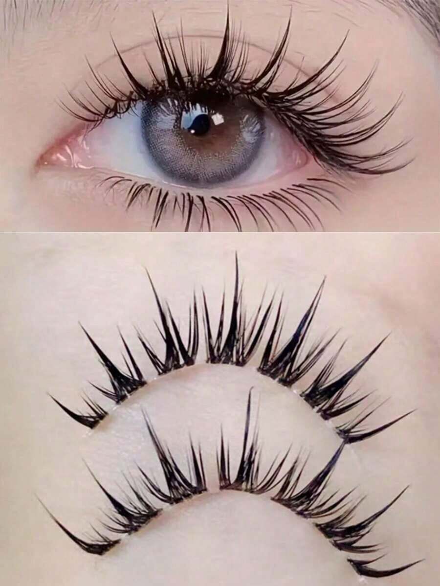 10pcs Cartoon Style False Eyelashes, One Piece Eyelash Extensions With Transparent Natural Look, Dense & Curly Design, Suitable For Beginners, Reusable - 黑色 - 查看 1
