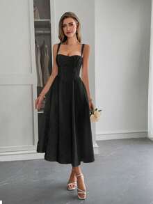 Unadoll Ladies' Elegant And Sexy Backless Pleated Tie, Waist Cinching Vacation Date, Graduation Season Cocktail Party, Dinner Party, Jacquard Suspender Dress