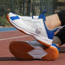 TACHUAN 1 Par de Tênis Esportivos Profissionais de Badminton, Antiderrapante, Respirável, Durável, Cadarço Frontal Feminino com Sola de Borracha - Azul e Branco - Visão 2