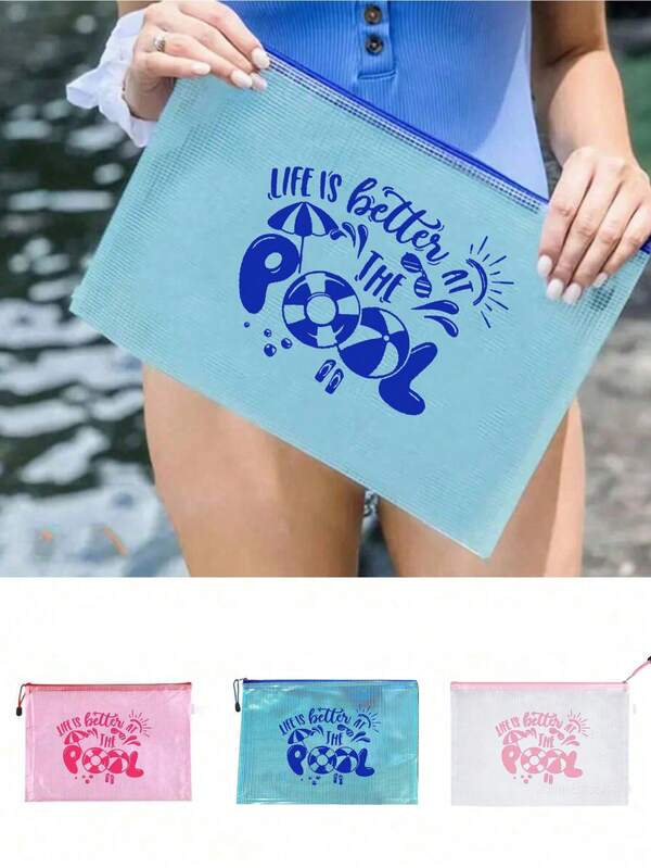Nova bolsa de piscina à prova d'água, bolsa de cosméticos à prova d'água com letras de praia, bolsa de praia, bolsa de praia, itens essenciais de viagem, bolsa de casamento para madrinhas, bolsa de piscina, bolsa à prova d'água, bolsa de proteção solar para solteiros, bolsa transparente para lanches e artigos de higiene pessoal com zíper, bolsa de higiene pessoal portátil de grande capacidade para atividades ao ar livre