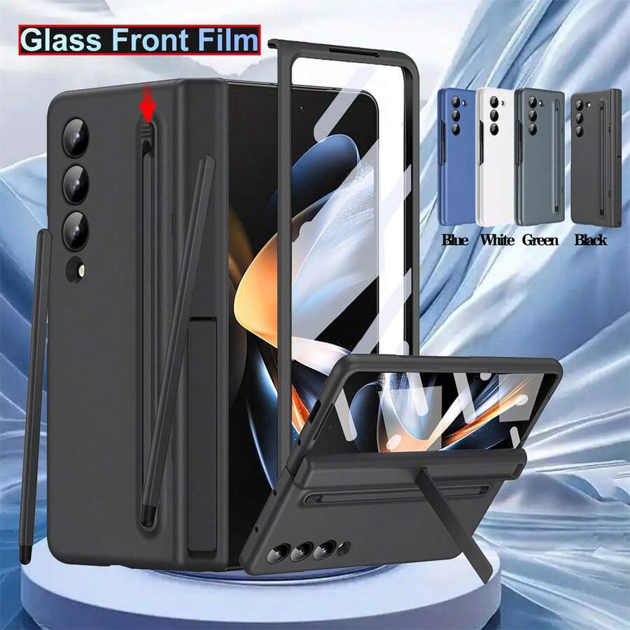 Hadaasi 1pc Multi-Color Center Axis Hinge Shell Film Integrated Built-In Stand Glass Screen Protector With Pen Holder Foldable Spring-Loaded S Pen Stylus Skin-Feel Matte Hard Full Body Flip Cover With Pen Slot Storage Front Shell Shockproof Heat Dissipation Anti-Scratch Anti-Drop Phone Case Compatible With Samsung Galaxy Z Fold 8 Ultra/Z Fold 8/Z Fold 7/Z TriFold/Z Fold6 Slim/W25/Galaxy Z Fold7/Z Fold 6/Z Fold 5/Z Fold 4/Z Fold 3