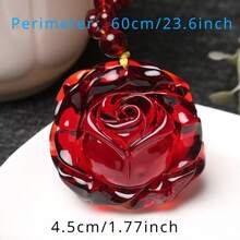 Bohemian Resin Rose Pendant Necklace - Blood Red Flower Charm On Amber-Toned Sweater Chain, Vintage  Unisex Jewelry For Men & Women, No Plating Durable Design For Everyday & Special Occasions - 1pc - View 3